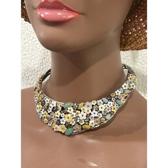 Exquisite 925 Silver Floral Stones Open Collar Necklace - Picture 8 of 9